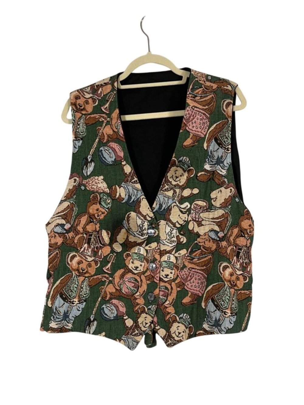Retro Colorful Tapestry Bear Vest 1X Green Musical Mod Country Festival‎ Indie